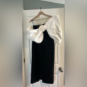 Montsand | Dresses | Elegant Black And White Offshoulder Bow Dress ...